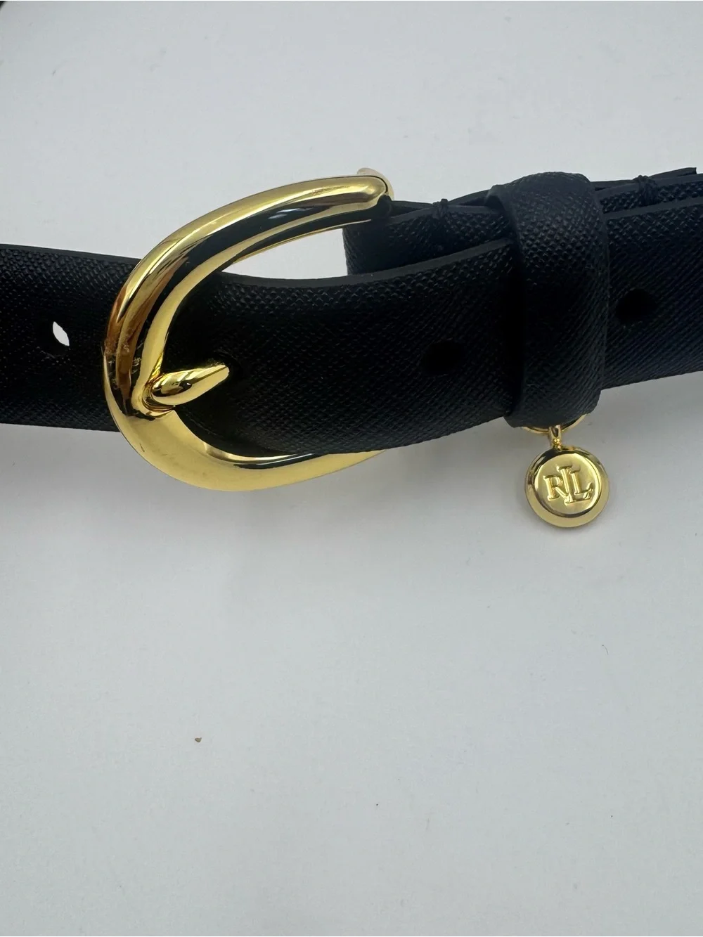 Ralph Lauren Sz Small Women's Charm Crosshatch Leather Belt Lauren Black /Gold